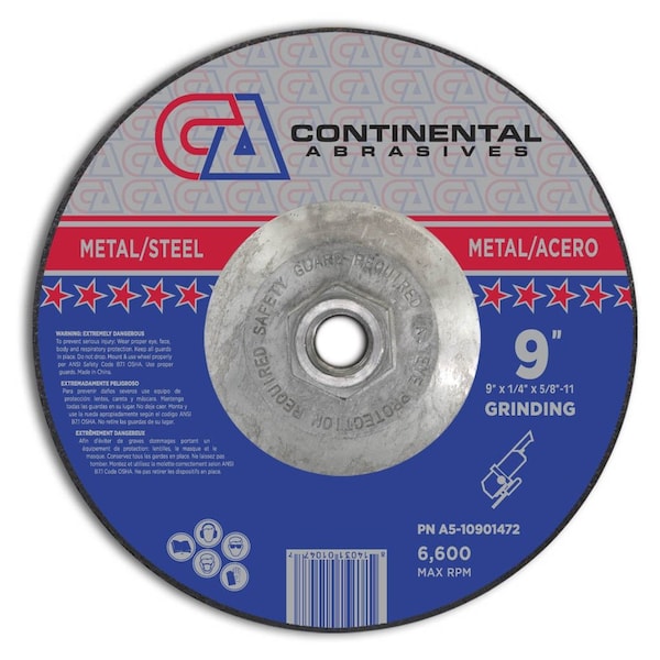 Continental Abrasives 9" x 1/4" x 5/8-11" Signature T27 Depressed Center Grinding Wheel A5-10901472 - main